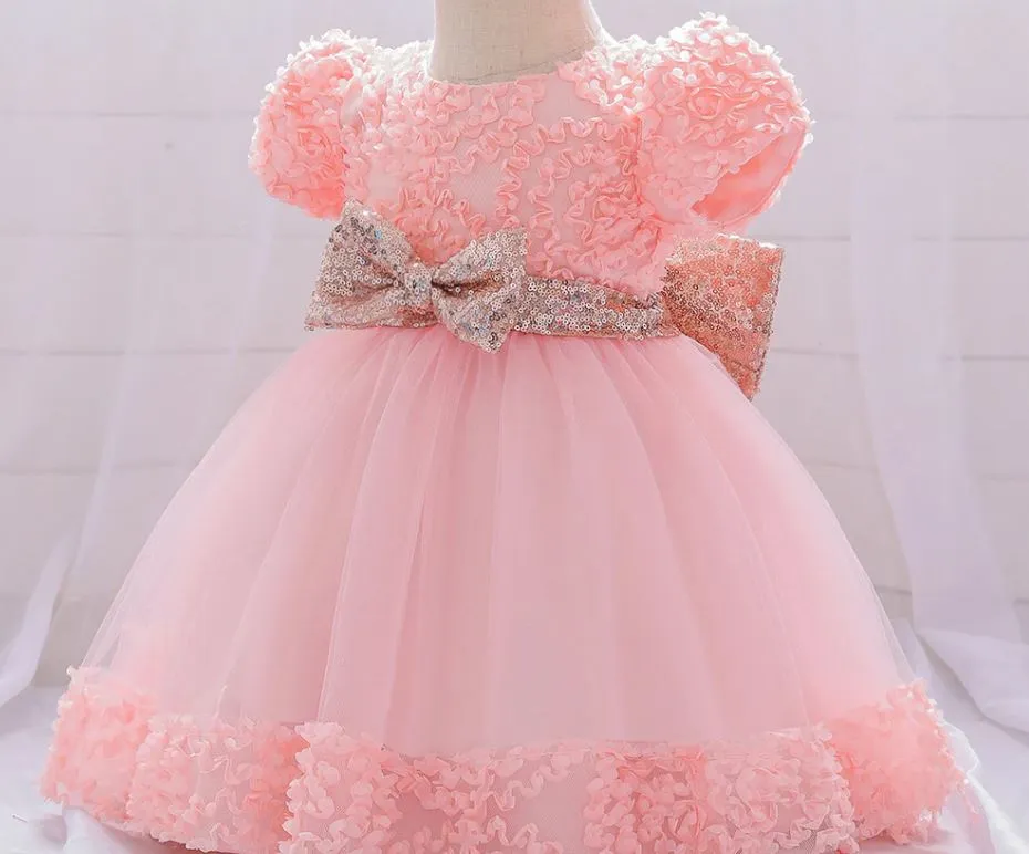 Fancy Sequin Bow Dresses for Flower Girl and Delicate Embroidered Style-Vestidos de Fiesta para Niñas