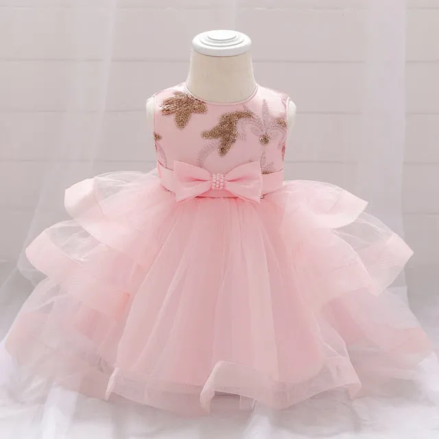 Fancy Sequin Bow Dresses for Flower Girl and Delicate Embroidered Style-Vestidos de Fiesta para Niñas