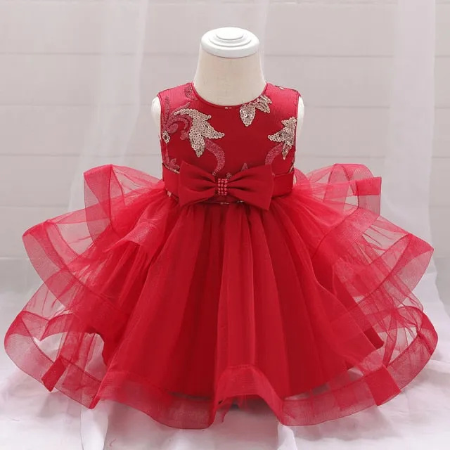 Fancy Sequin Bow Dresses for Flower Girl and Delicate Embroidered Style-Vestidos de Fiesta para Niñas