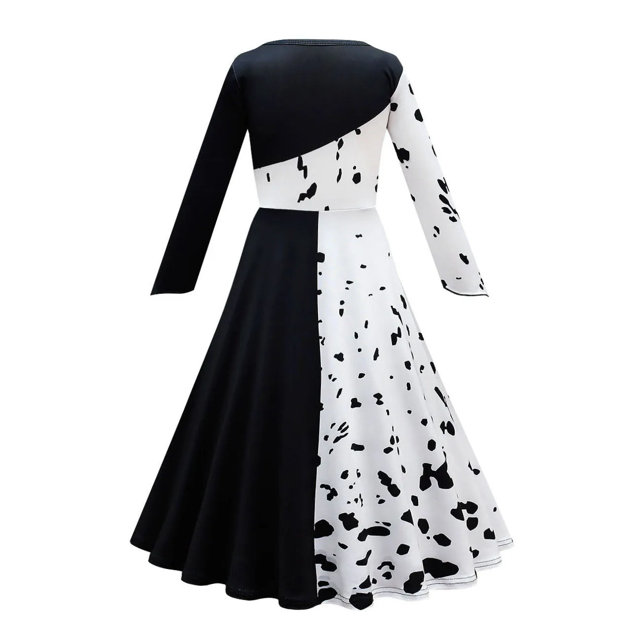 FC329 - Cruella Black and White Spot Devilish Halloween Costume Fancy Dress Up with Cape and Wig for Girls Size 4T to 14