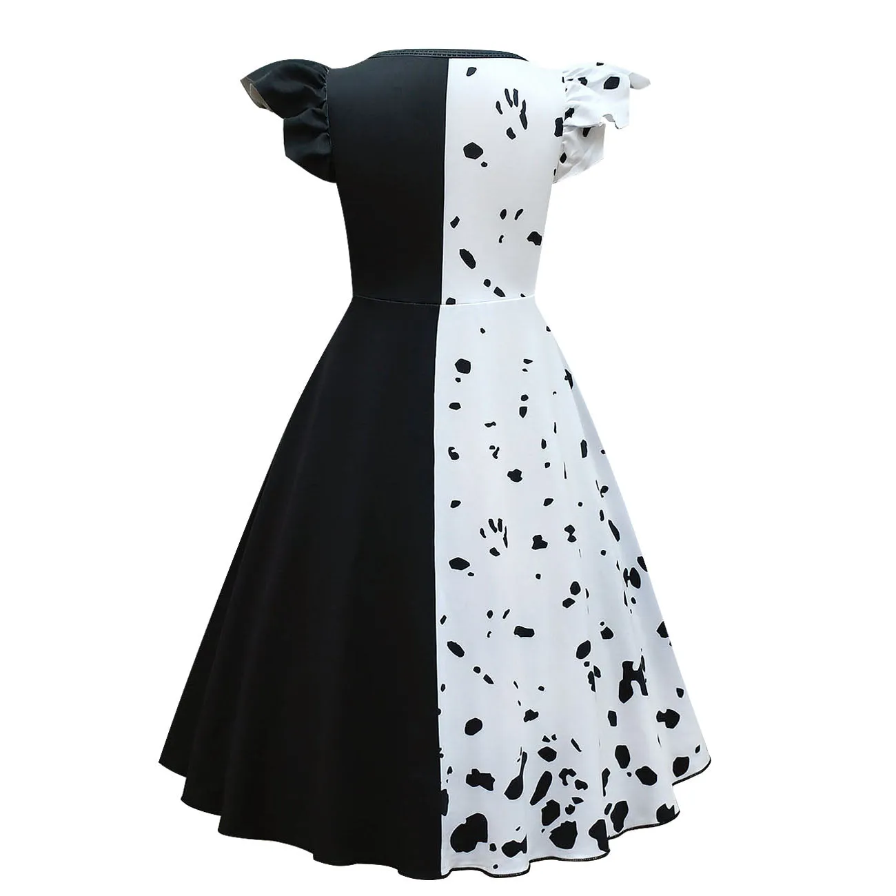 FC330 - Cruella Black and White Spot Devilish Halloween Costume Fancy Dress Up with Wig for Girls Size 4T to 14