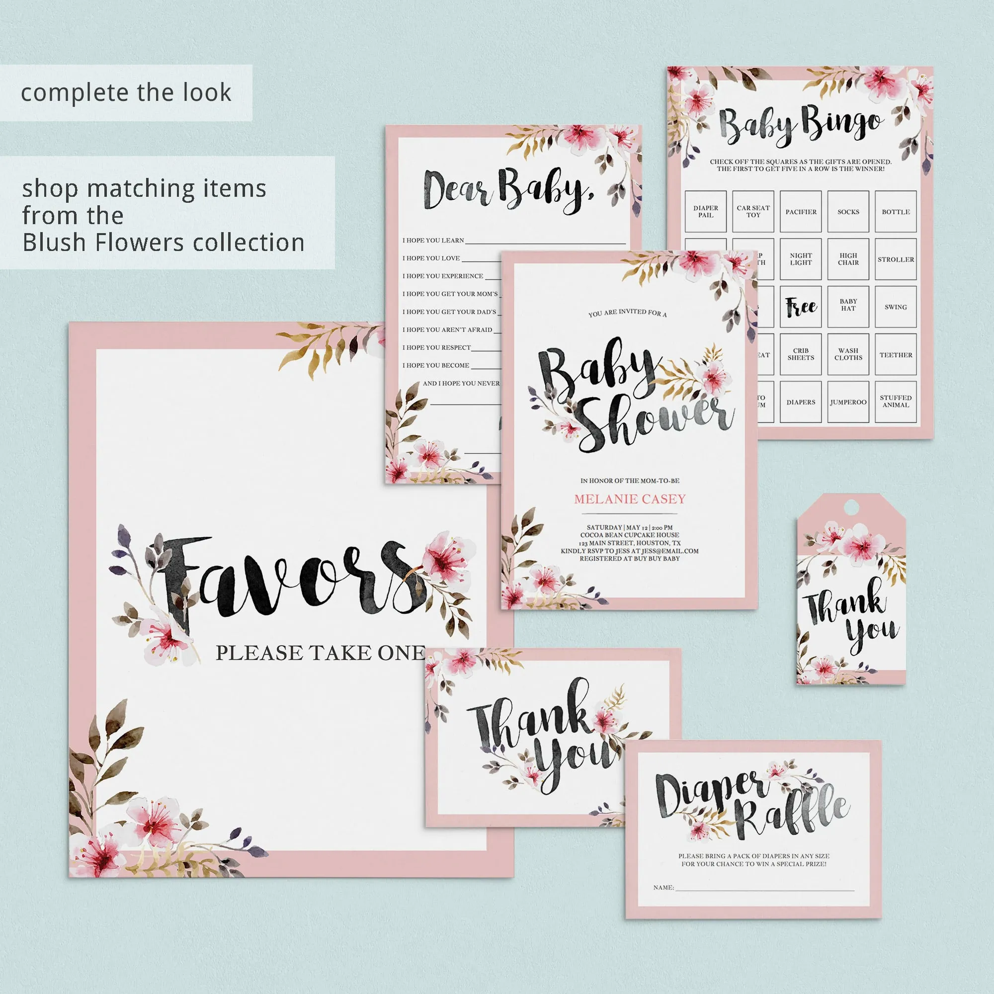 Floral Don't Say Baby Game Sign for Girl Baby Shower Party