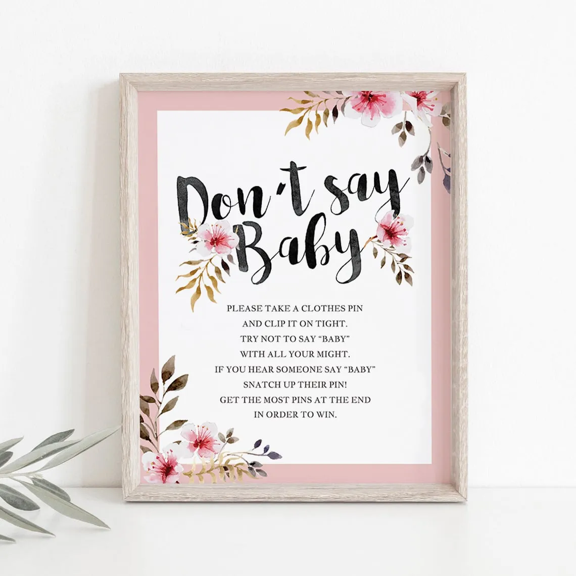 Floral Don't Say Baby Game Sign for Girl Baby Shower Party