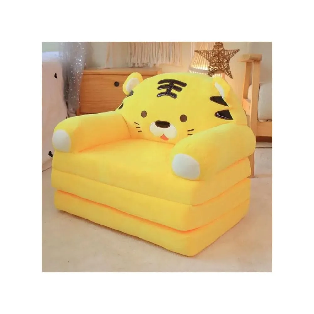 Foldable Toddler Chair Lounger for Girls, Removable and Washable Lazy Sleeping Sofa chair for Kids, Yellow Cat