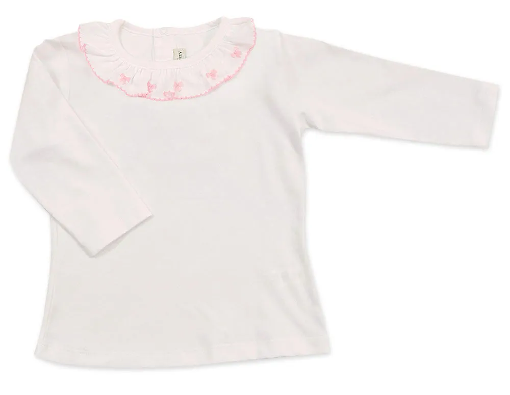 Girl's Basic  Pima cotton Blouses with Bows Long Sleeve Top