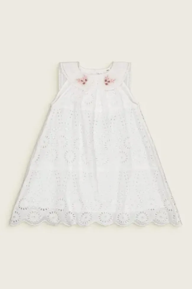 Girls White Eyelet Cotton Dress