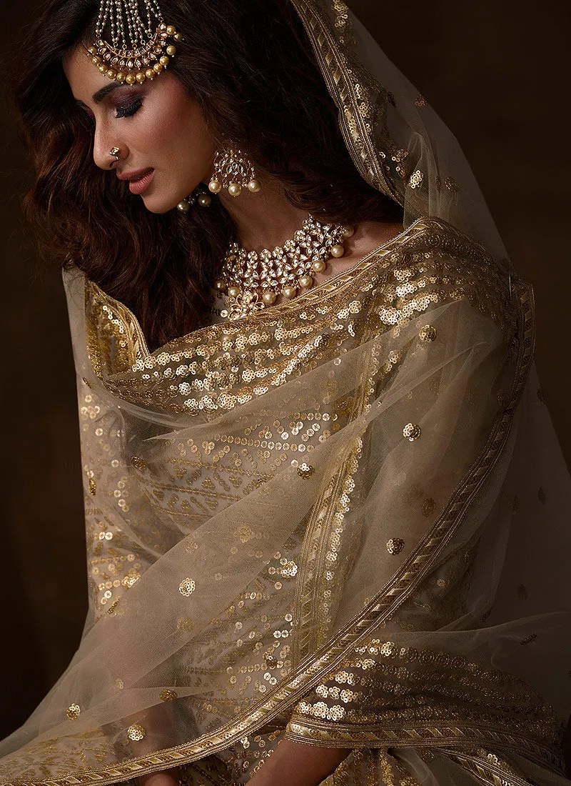 Golden Beige Traditional Embroidered Gharara Suit