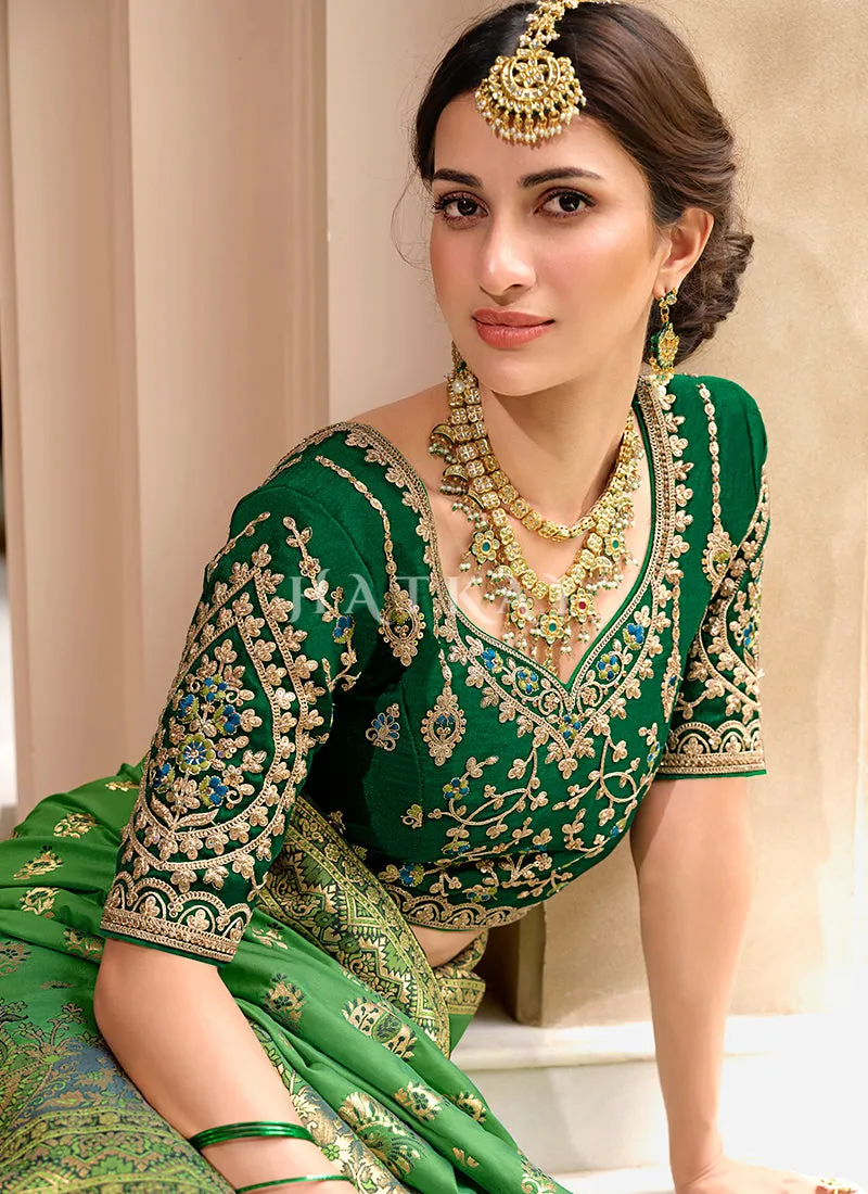 Green Embroidered Banarasi Silk Saree