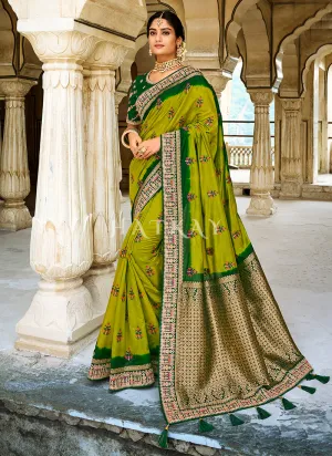 Green Two Tone Multi Embroidered Silk Saree