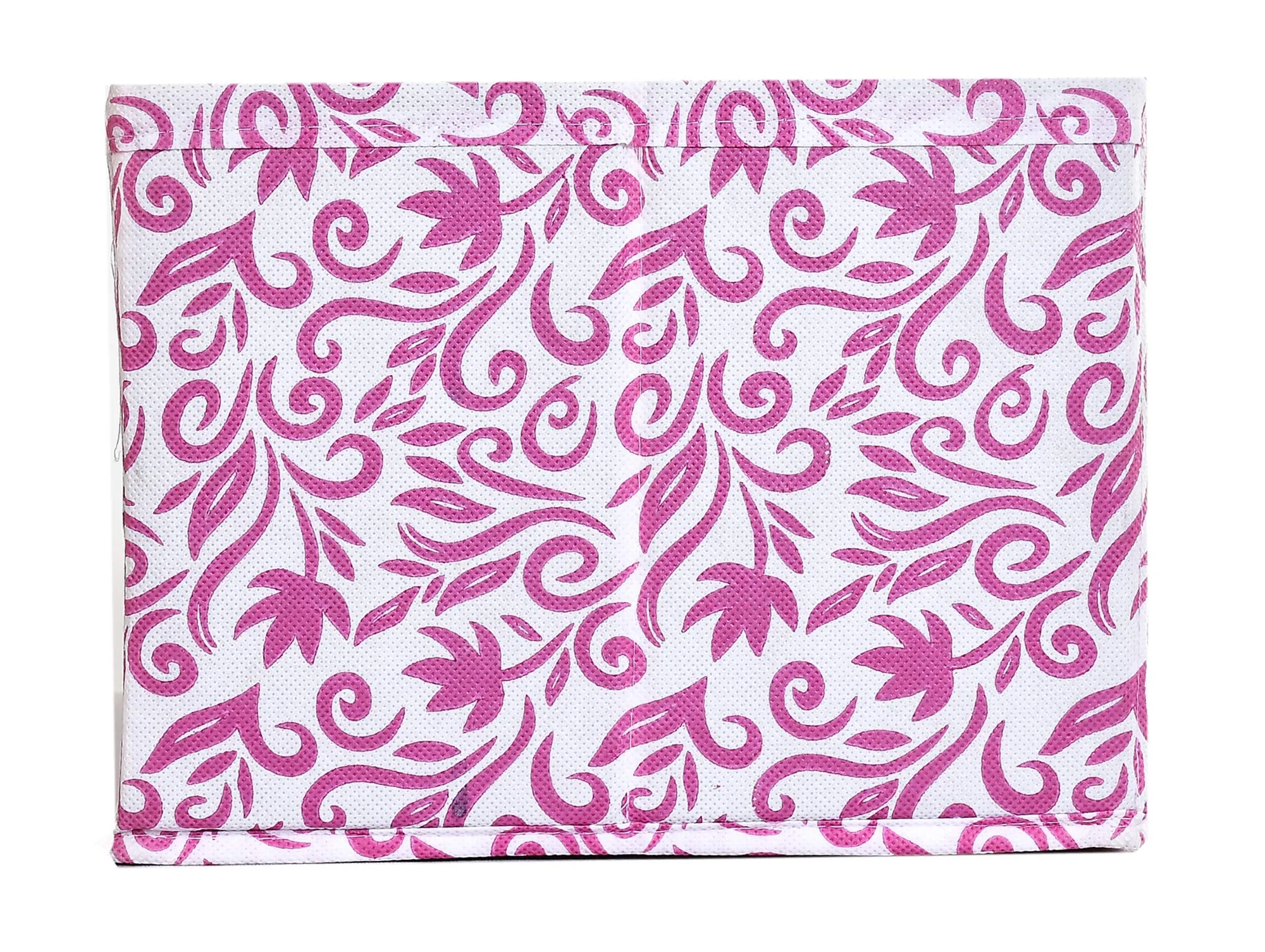 Heart Home Fabric Leaf Print Rectangular Flodable Storage Box|Drawer Storage And Cloth Organizer|Storage Box For Toys|Storage Box Gor Clothes|Pack Of (Pink), 42 x 29 x 22 Centimeters