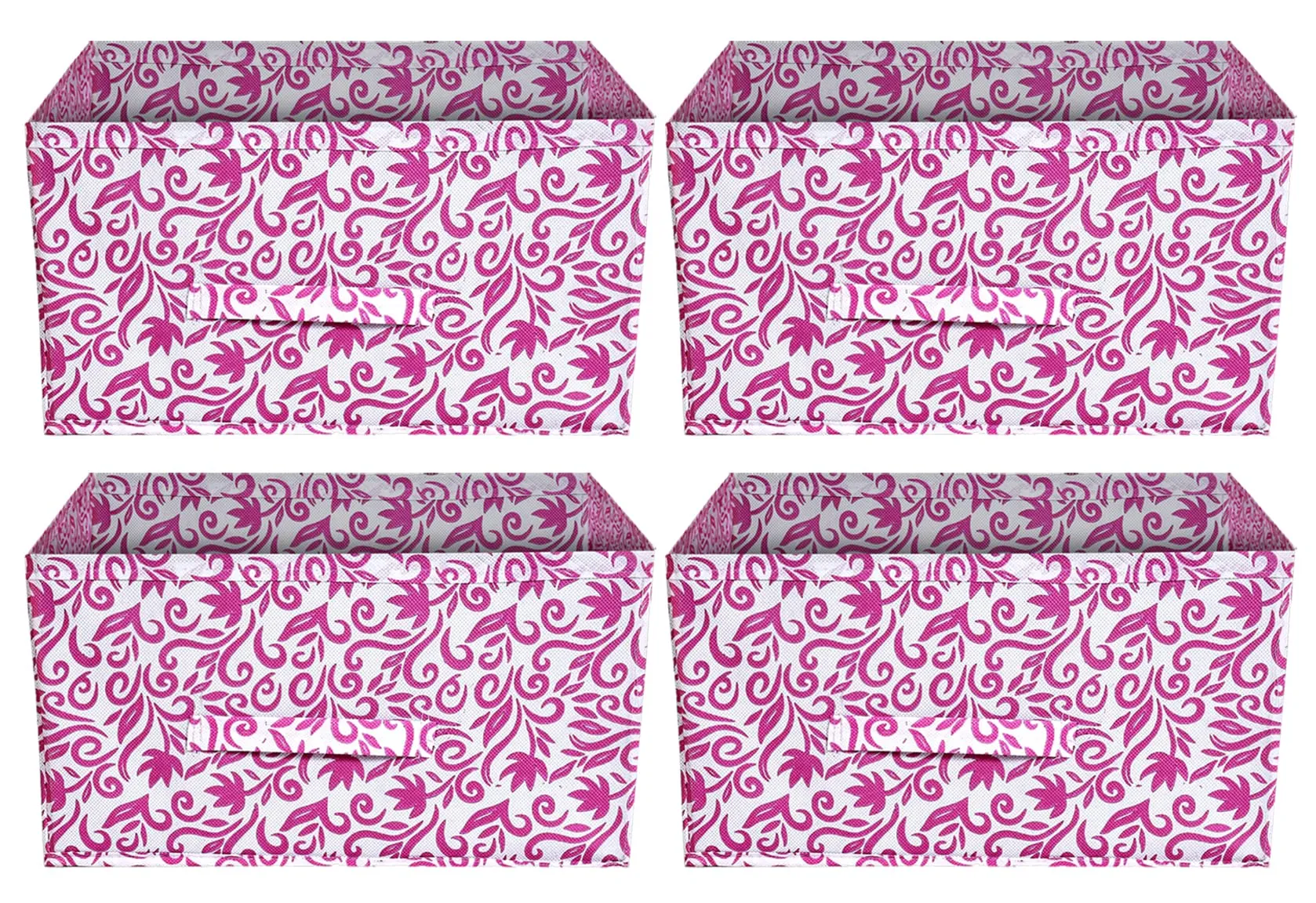 Heart Home Floral Printed Multipurposes Rectangular Flodable Storage Box, Drawer Storage and Cloth Organizer- Pack of 4 (Pink)-HS43HEARTH26307