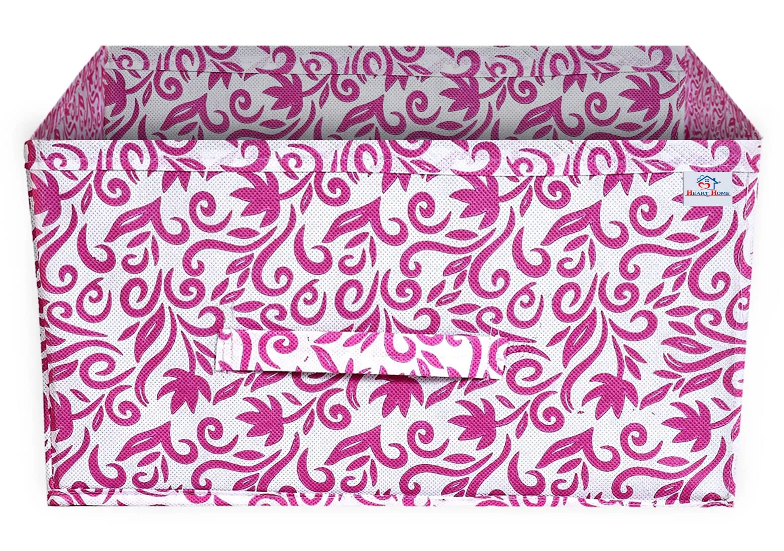 Heart Home Floral Printed Multipurposes Rectangular Flodable Storage Box, Drawer Storage and Cloth Organizer- Pack of 4 (Pink)-HS43HEARTH26307