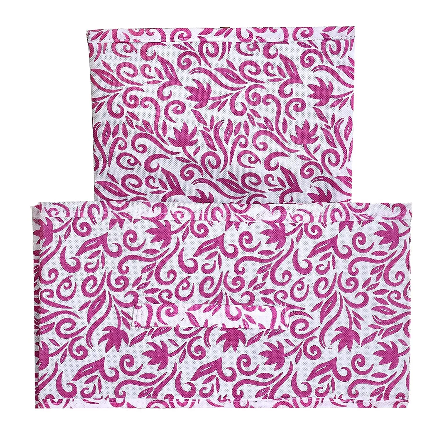 Heart Home Floral Printed Multipurposes Rectangular Flodable Storage Box, Drawer Storage and Cloth Organizer- Pack of 4 (Pink)-HS43HEARTH26307