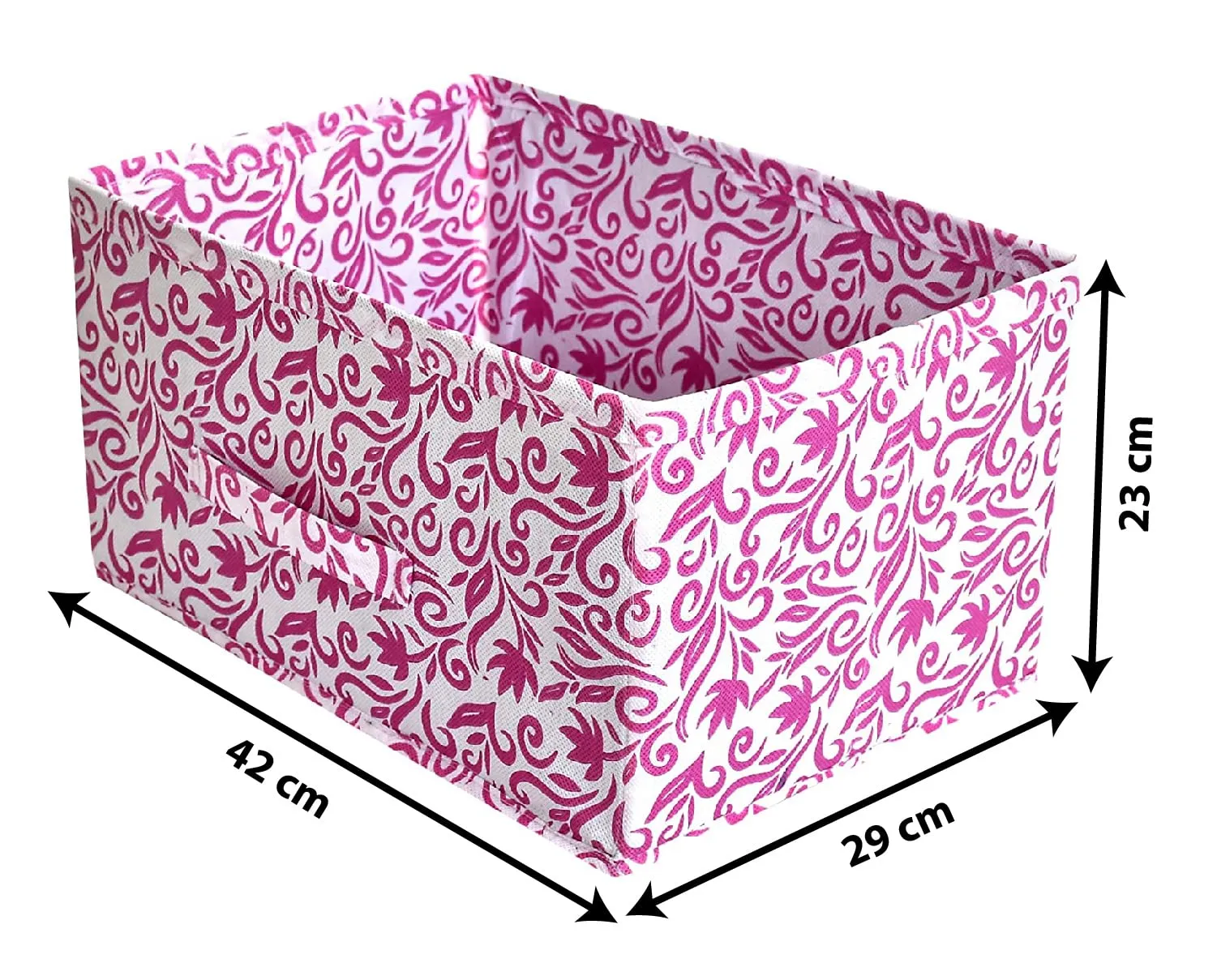 Heart Home Floral Printed Non-Woven Rectangular Flodable Cloth Storage Box/Drawer- Pack of 2 (Pink)-HS43HEARTH26302