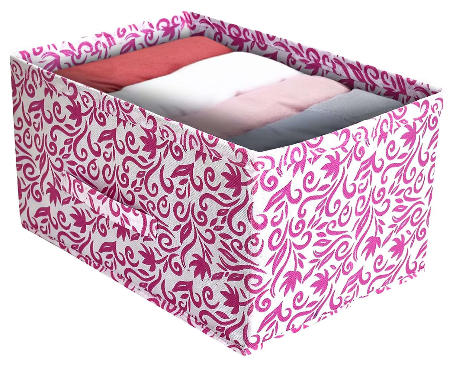 Heart Home Floral Printed Non-Woven Rectangular Flodable Cloth Storage Box/Drawer- Pack of 2 (Pink)-HS43HEARTH26302