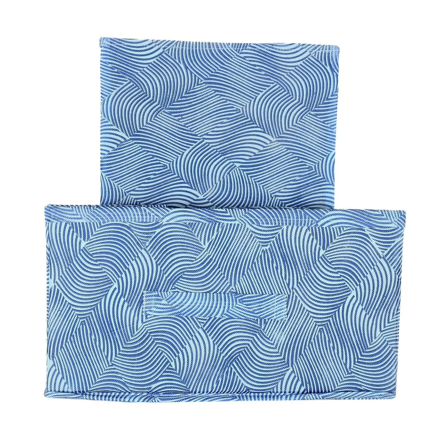 Heart Home Lahariya Printed Multipurposes Rectangular Flodable Storage Box, Drawer Storage and Cloth Organizer- Pack of 2 (Blue)-HS43HEARTH26313