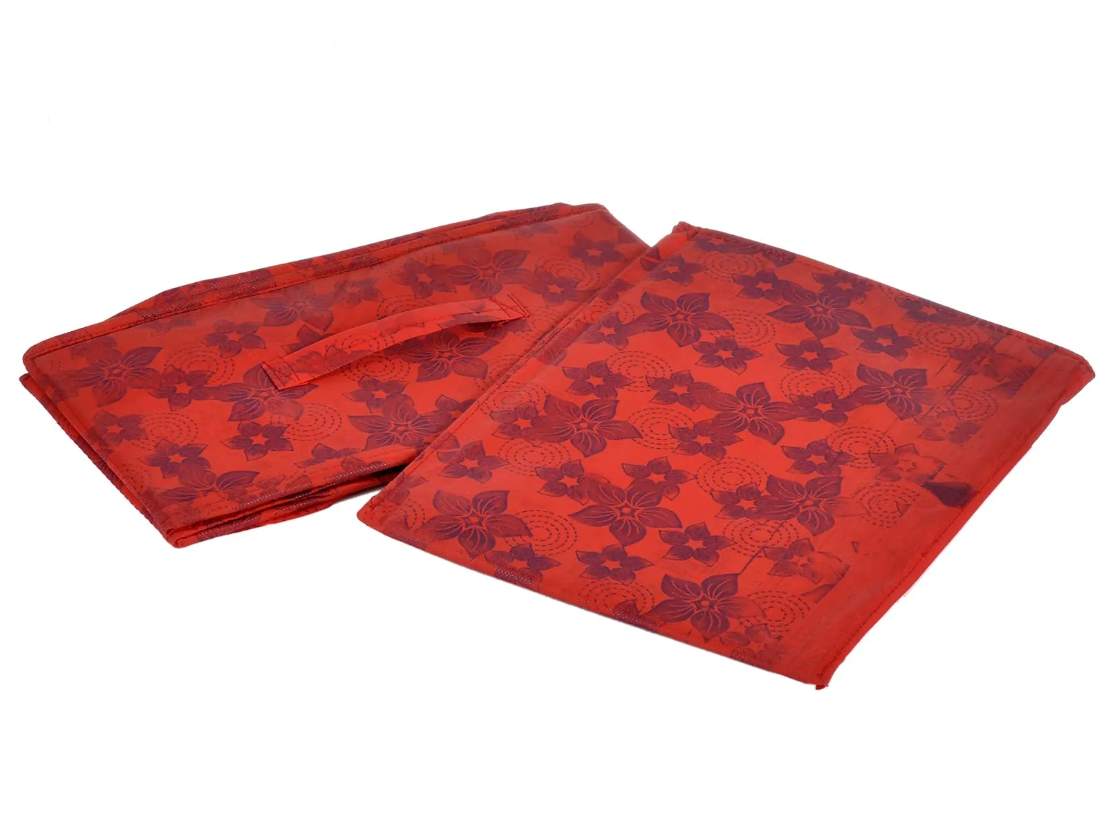 Heart Home Metallic Flower Printed Non-Woven Rectangular Flodable Cloth Storage Box/Drawer- Pack of 4 (Red)-HS43HEARTH26336