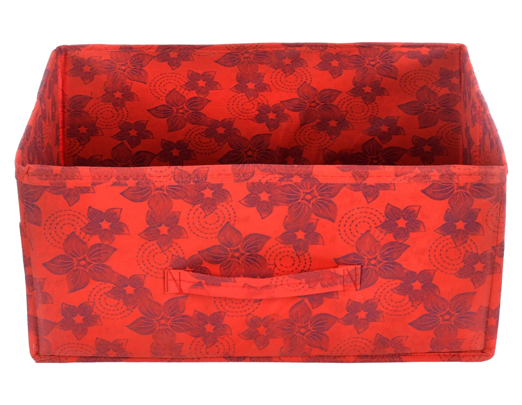 Heart Home Metallic Flower Printed Non-Woven Rectangular Flodable Cloth Storage Box/Drawer- Pack of 4 (Red)-HS43HEARTH26336