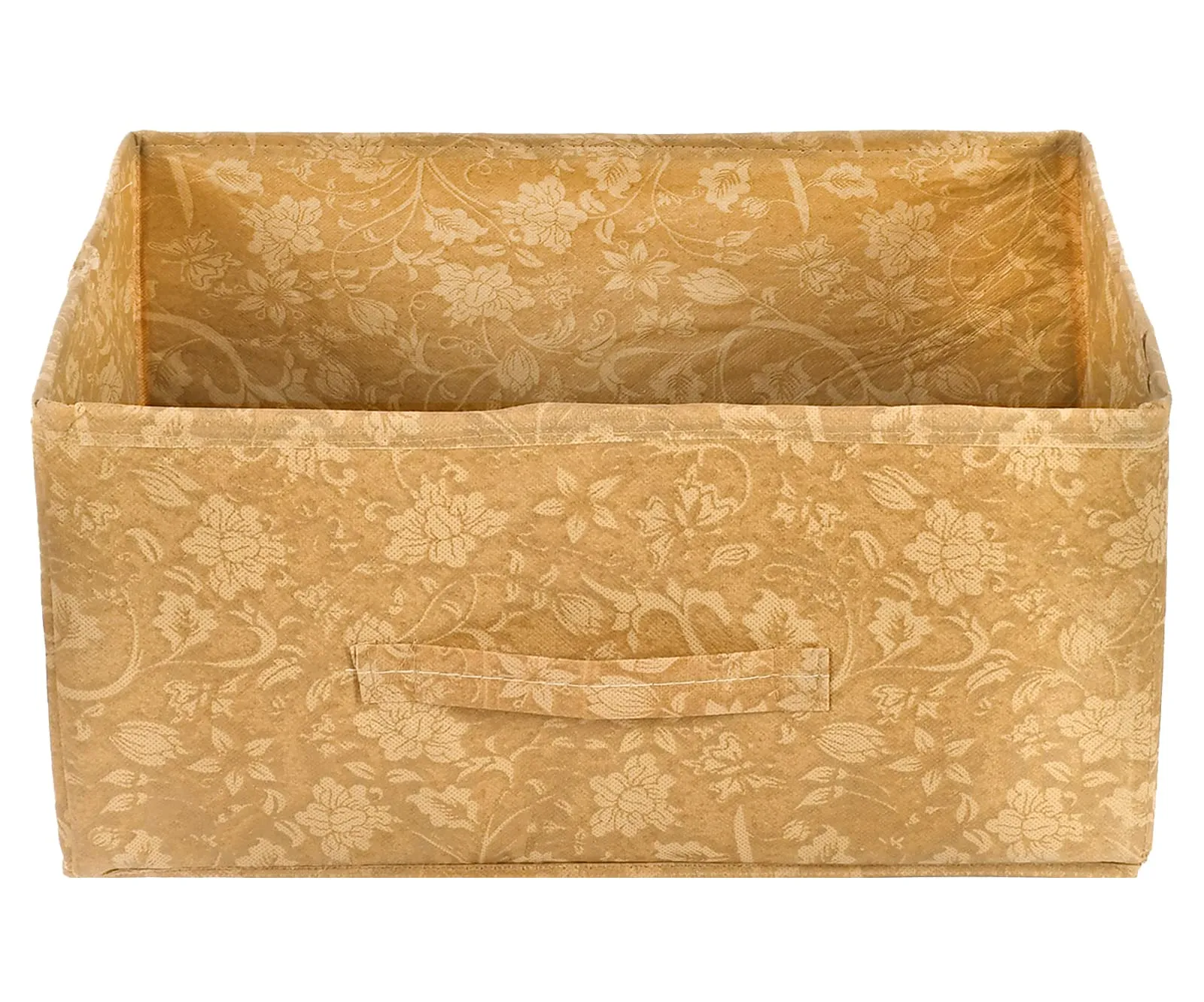 Heart Home Metallic Flower Printed Non-Woven Rectangular Flodable Cloth Storage Box/Drawer- Pack of 6 (Brown)-HS43HEARTH26328