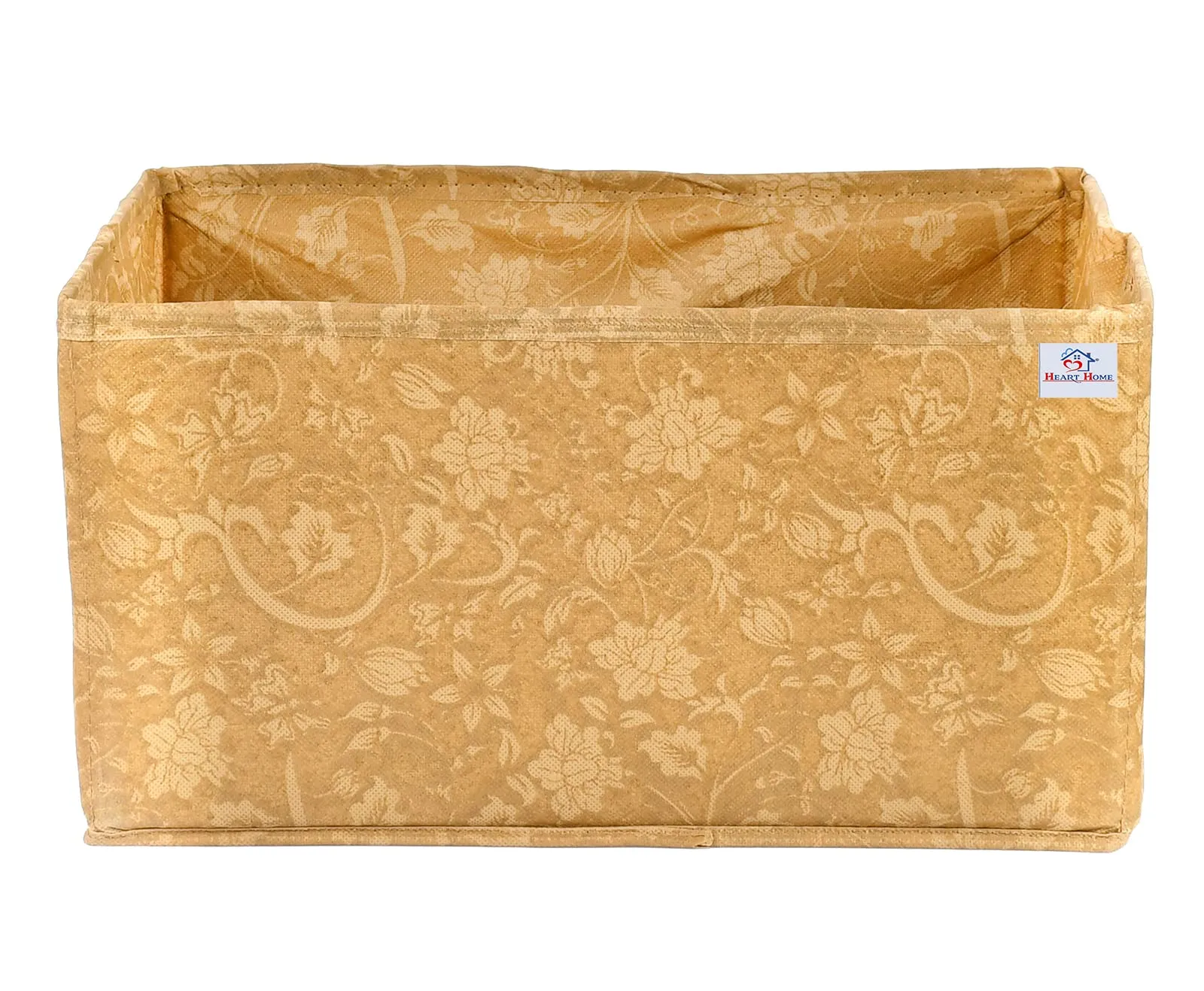 Heart Home Metallic Flower Printed Non-Woven Rectangular Flodable Cloth Storage Box/Drawer- Pack of 6 (Brown)-HS43HEARTH26328