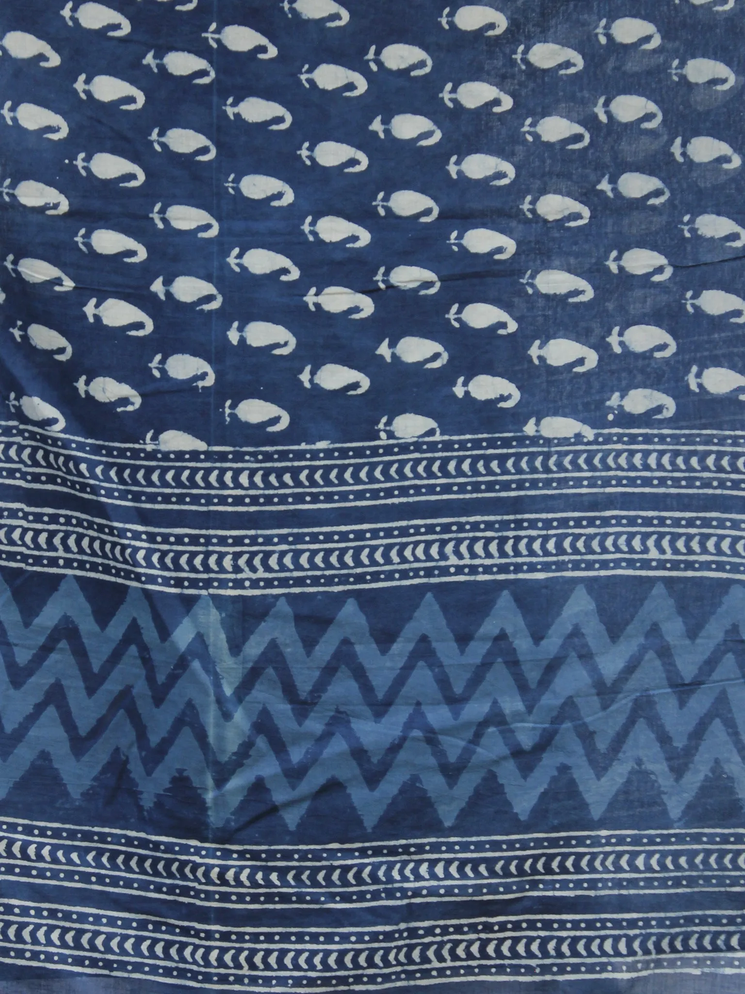 Indigo Ivory Cotton Hand Block Paisley Printed Dupatta - D04170191