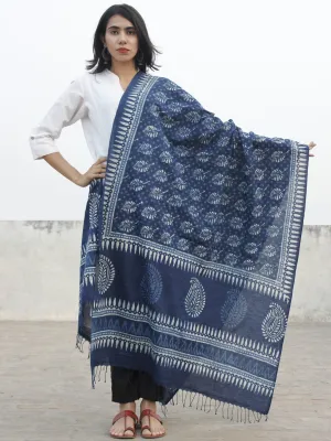 Indigo Ivory Handloom Cotton Hand Block Printed Dupatta - D04170176