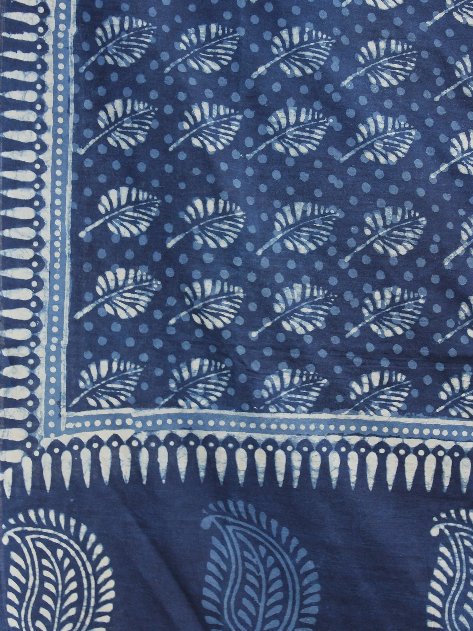 Indigo Ivory Handloom Cotton Hand Block Printed Dupatta - D04170176