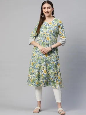 Jashvi Multi Color Floral Printed Cotton Flex A-line Kurta