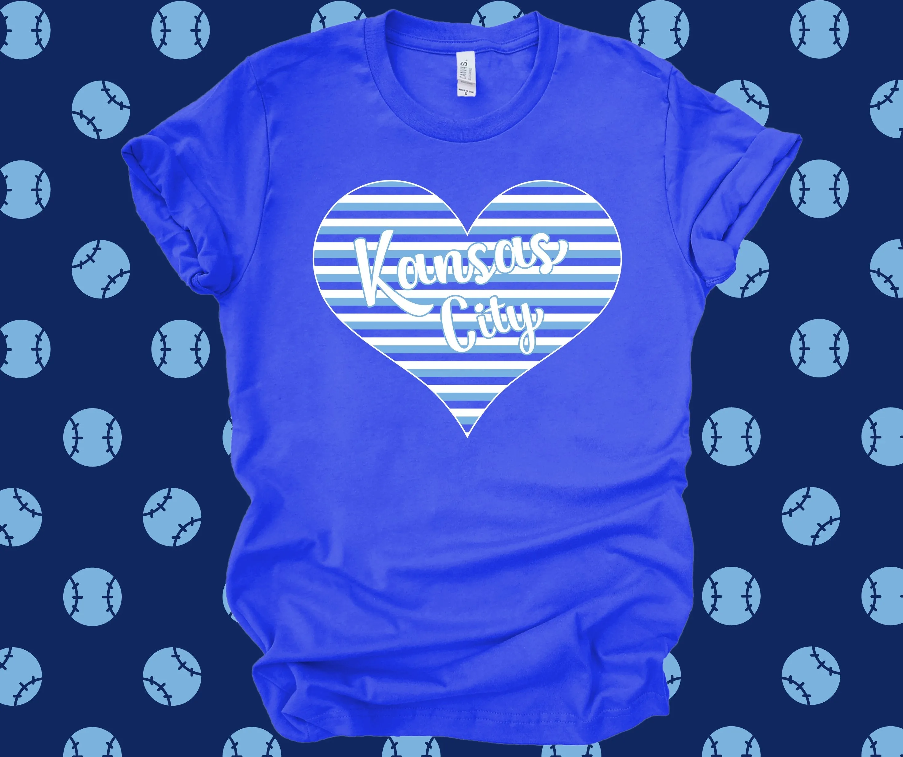 Kansas City Striped Heart Royal Blue Graphic Tee