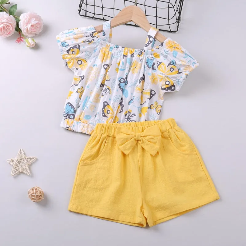 Kids Set Children's Clothes Suit Flower Print Set Top Denim Skirt 2Pcs Toddler Children Outfits Clothing Sets