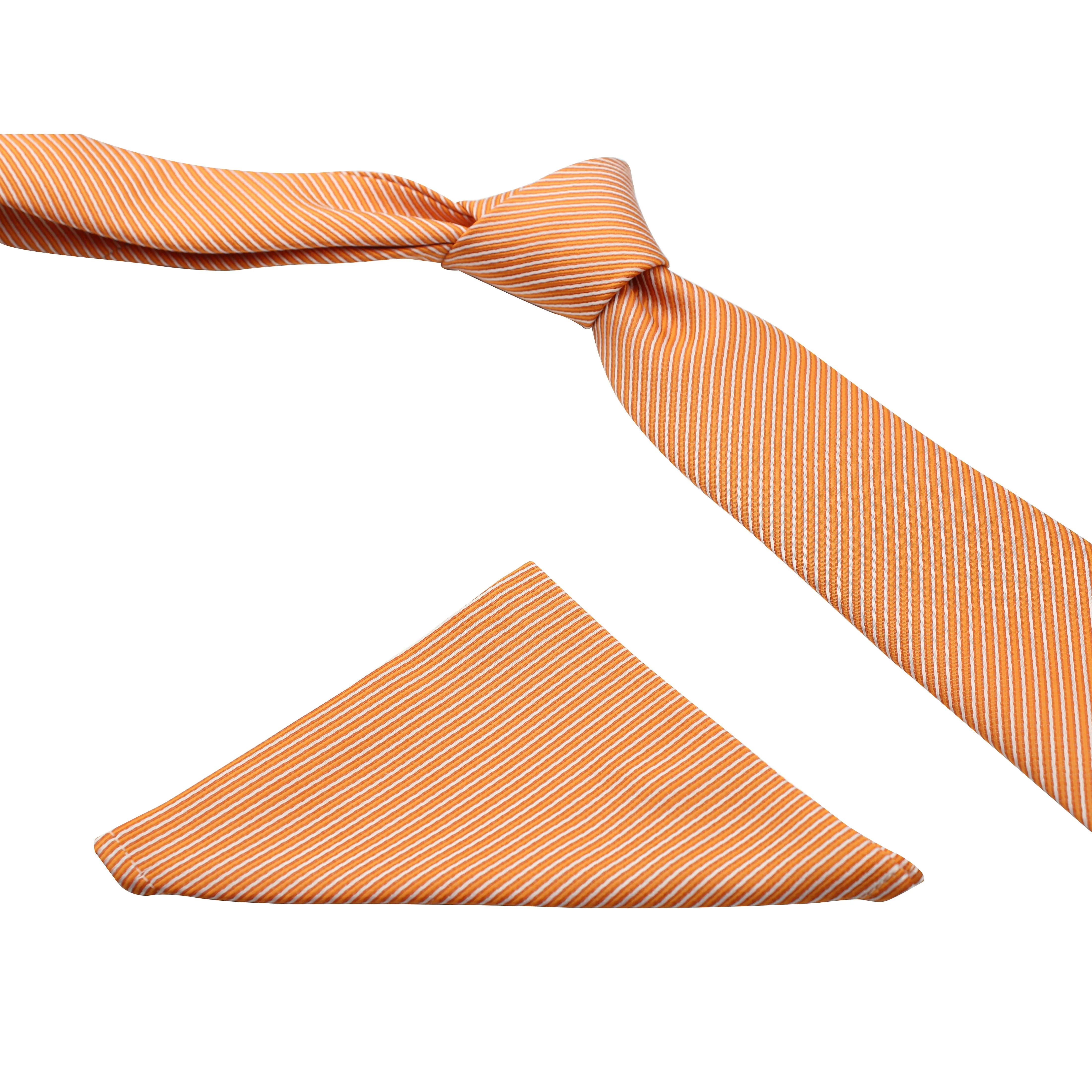 Kovove Orange Striped Necktie and Pocket Square Gift Box