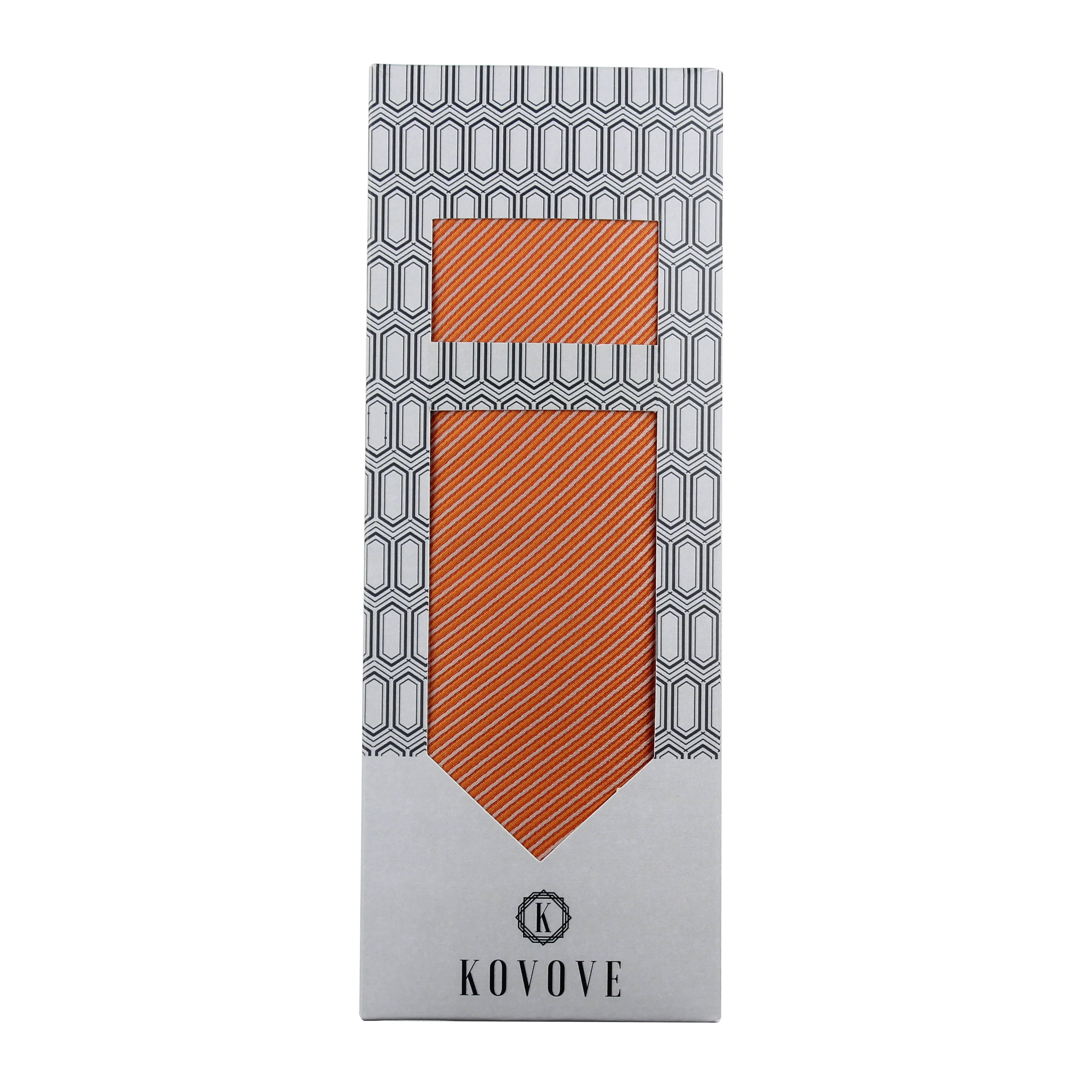 Kovove Orange Striped Necktie and Pocket Square Gift Box