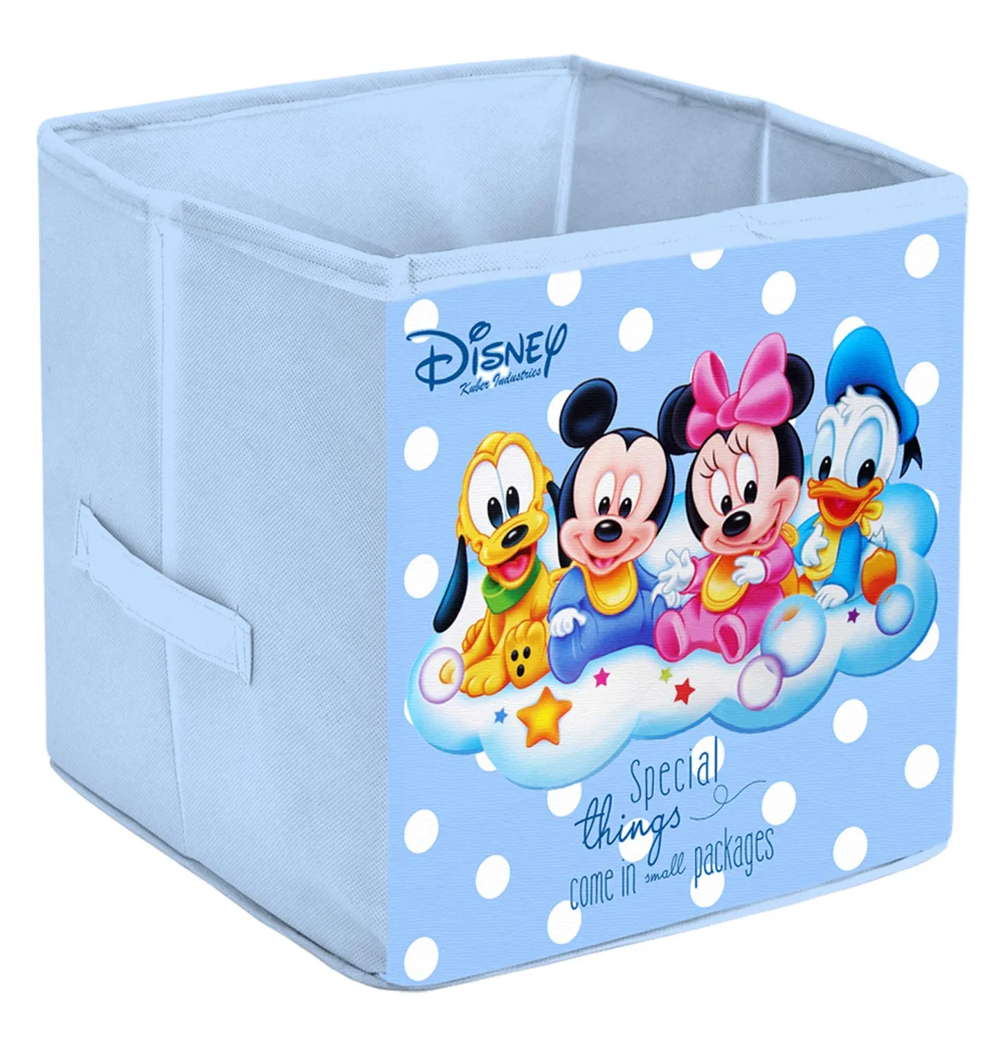 Kuber Industries Disney Baby Team Mickey Print Non Woven 3 Pieces Fabric Foldable Cubes Storage Box with Handle, Extra Large (Royal Blue)-KUBMART16153