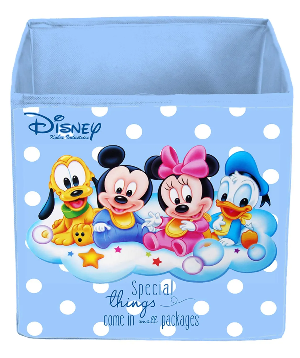 Kuber Industries Disney Baby Team Mickey Print Non Woven 4 Pieces Fabric Foldable Storage Cube For Toy,Books,Shoes Storage Box With Handle,Extra Large (Royal Blue)-KUBMART16154, Pack of 4