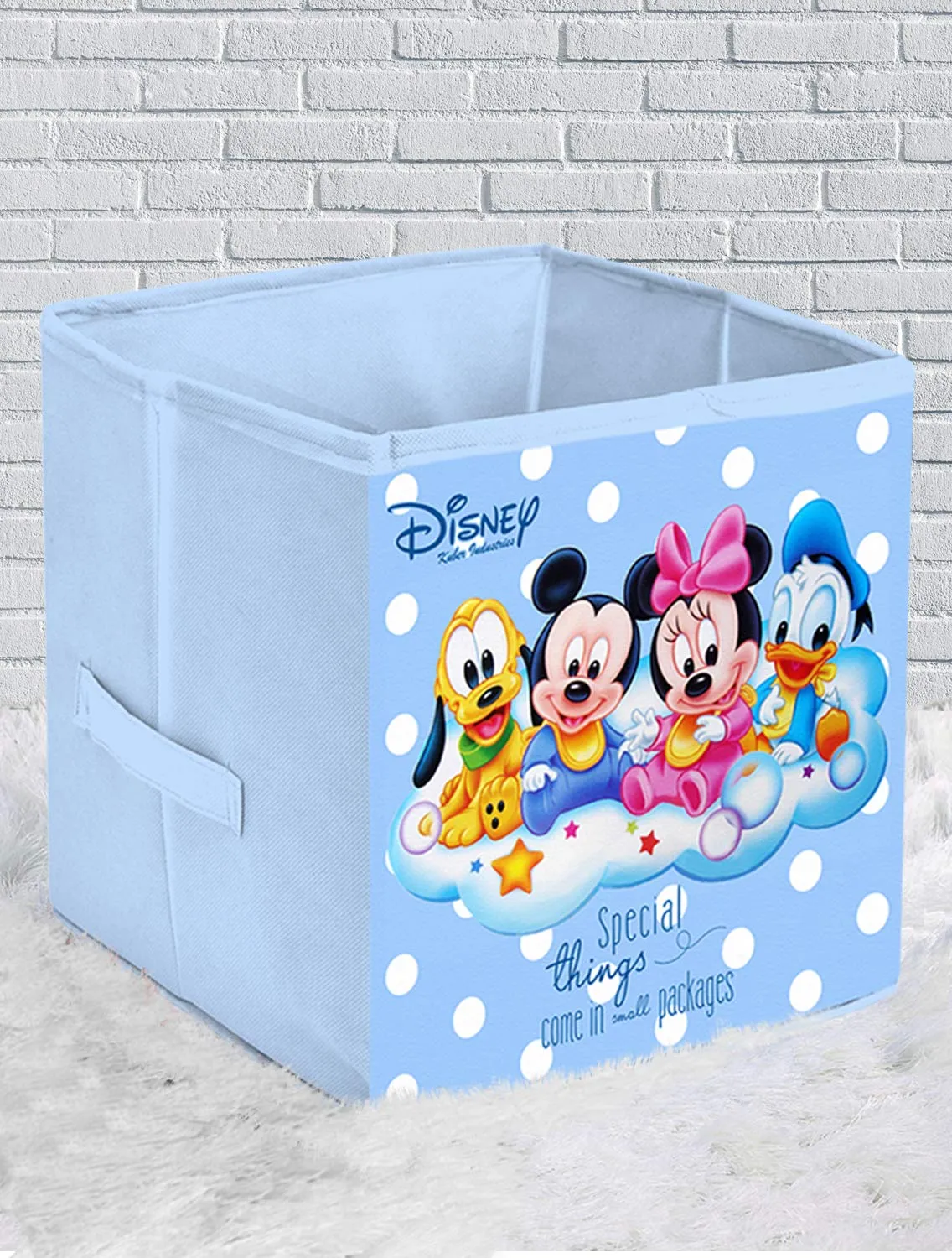 Kuber Industries Disney Baby Team Mickey Print Non Woven 4 Pieces Fabric Foldable Storage Cube For Toy,Books,Shoes Storage Box With Handle,Extra Large (Royal Blue)-KUBMART16154, Pack of 4