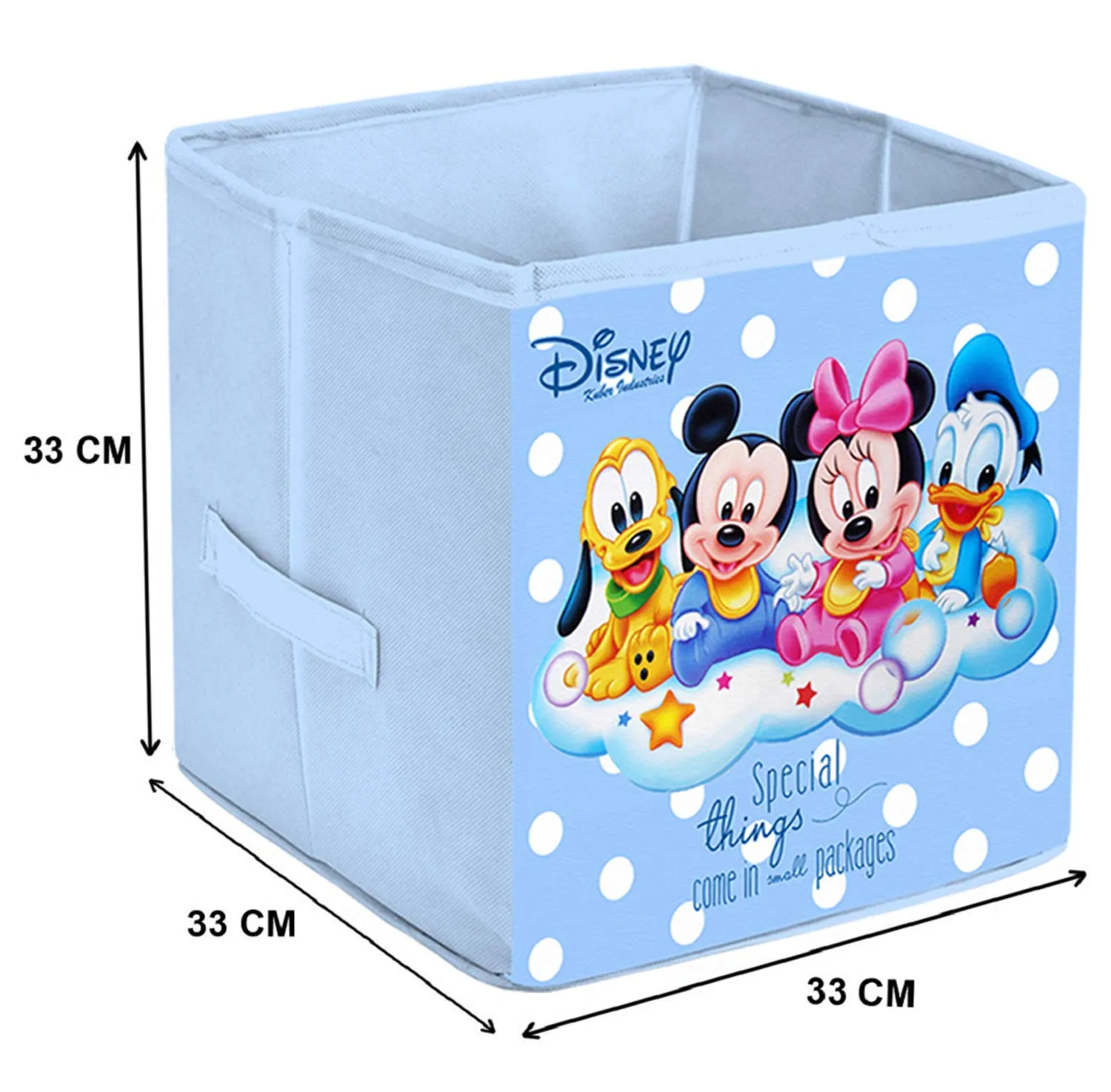 Kuber Industries Disney Baby Team Mickey Print Non Woven 4 Pieces Fabric Foldable Storage Cube For Toy,Books,Shoes Storage Box With Handle,Extra Large (Royal Blue)-KUBMART16154, Pack of 4