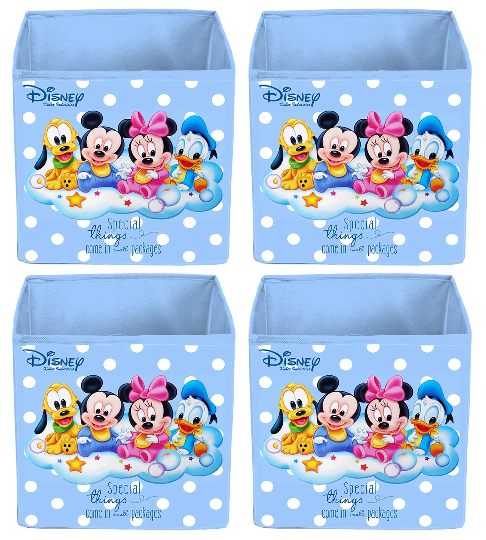 Kuber Industries Disney Baby Team Mickey Print Non Woven 4 Pieces Fabric Foldable Storage Cube For Toy,Books,Shoes Storage Box With Handle,Extra Large (Royal Blue)-KUBMART16154, Pack of 4