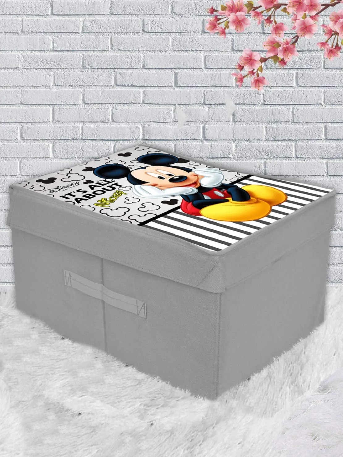 Kuber Industries Disney Kids Team Mickey Print Non Woven 2 Pieces Fabric Foldable Saree,Shirt Cover Storage Organizer Box with With Lid, Extra Large (Grey & Royal Blue)-KUBMART16334