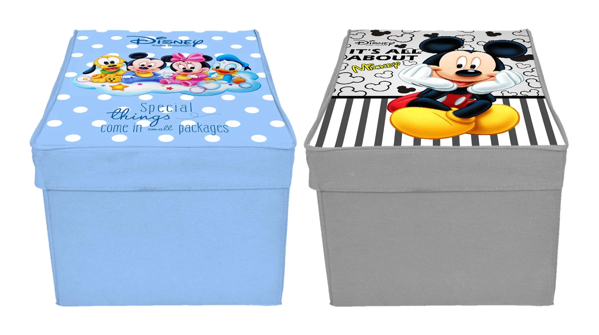 Kuber Industries Disney Kids Team Mickey Print Non Woven 2 Pieces Fabric Foldable Saree,Shirt Cover Storage Organizer Box with With Lid, Extra Large (Grey & Royal Blue)-KUBMART16334