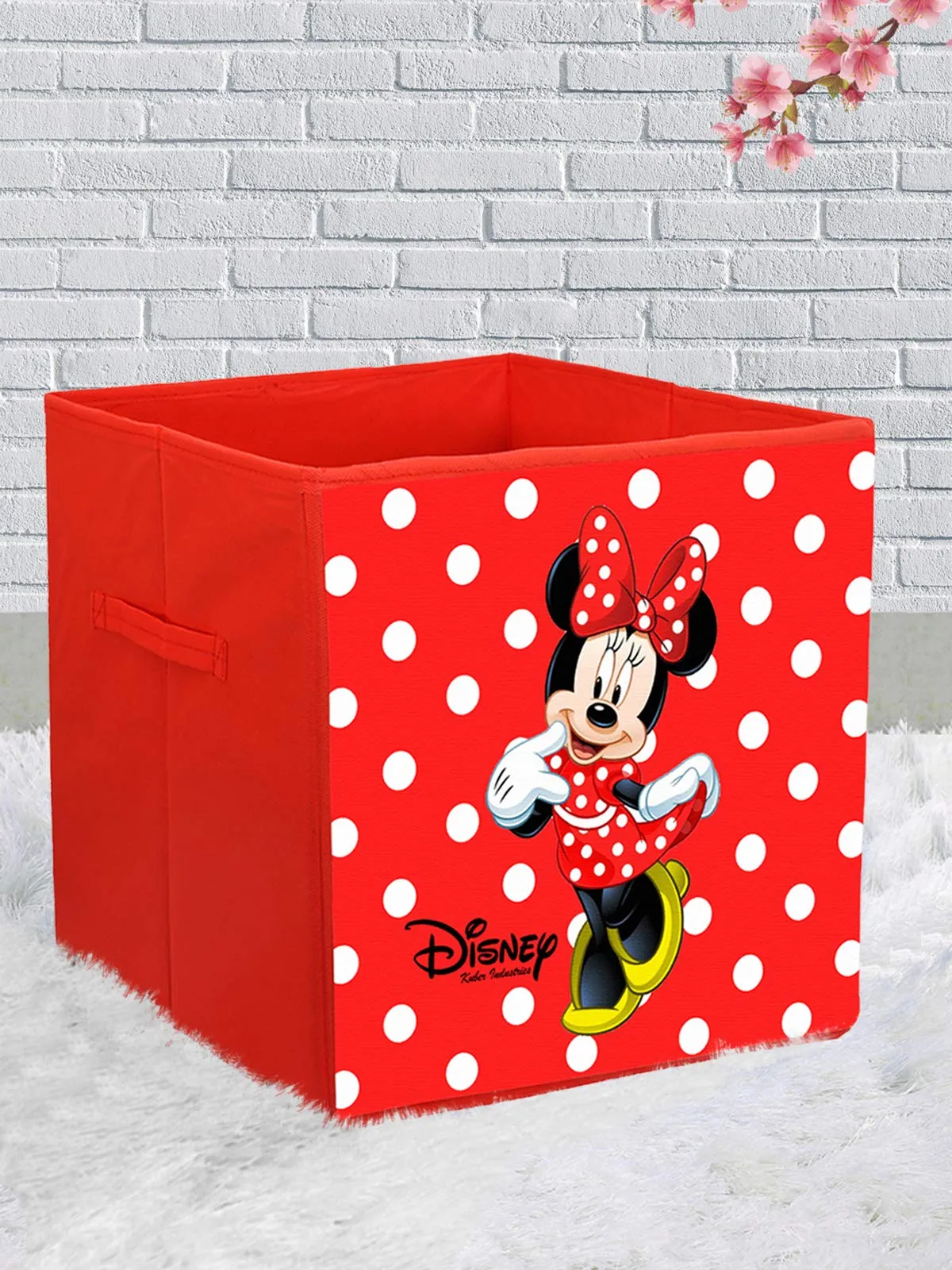 Kuber Industries Disney Minnie Print Flodable Storage Box|Drawer Storage and Cloth Organizer|Storage Box for Toys|Storage Box Gor Clothes|Shoes Storage Box with Handle (Red), Non-Woven