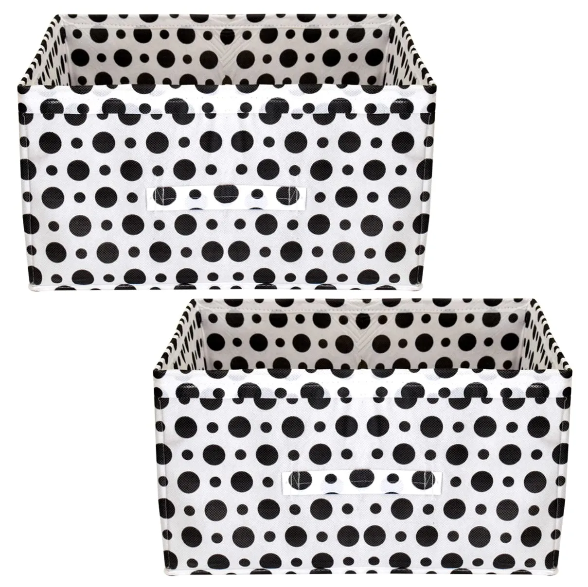 Kuber Industries Dot Printed Printed Multipurposes Rectangular Flodable Storage Box, Drawer Storage and Cloth Organizer- Pack of 2 (Black & White)-HS43KUBMART26343