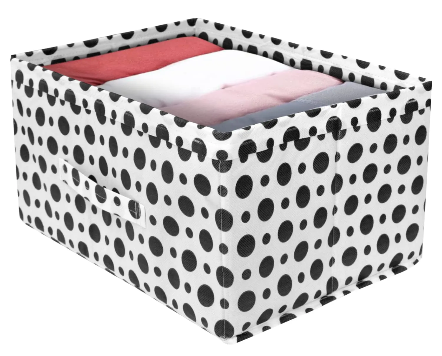 Kuber Industries Dot Printed Printed Multipurposes Rectangular Flodable Storage Box, Drawer Storage and Cloth Organizer- Pack of 2 (Black & White)-HS43KUBMART26343