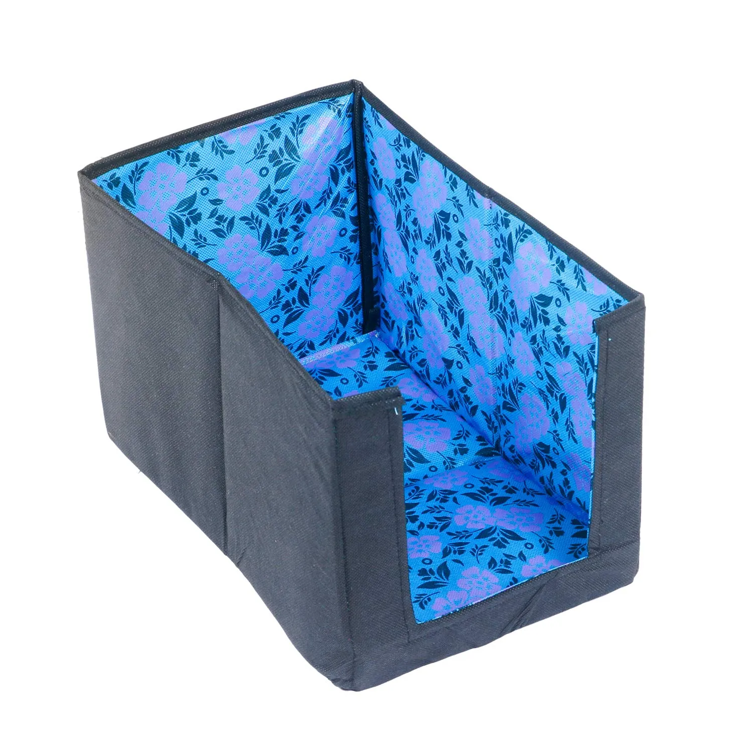 Kuber Industries Flower Design Non-Woven 3 Pieces Shirt Stacker Wardrobe Organizer (Blue) - CTKTC23241