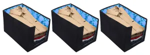 Kuber Industries Flower Design Non-Woven 3 Pieces Shirt Stacker Wardrobe Organizer (Blue) - CTKTC23241