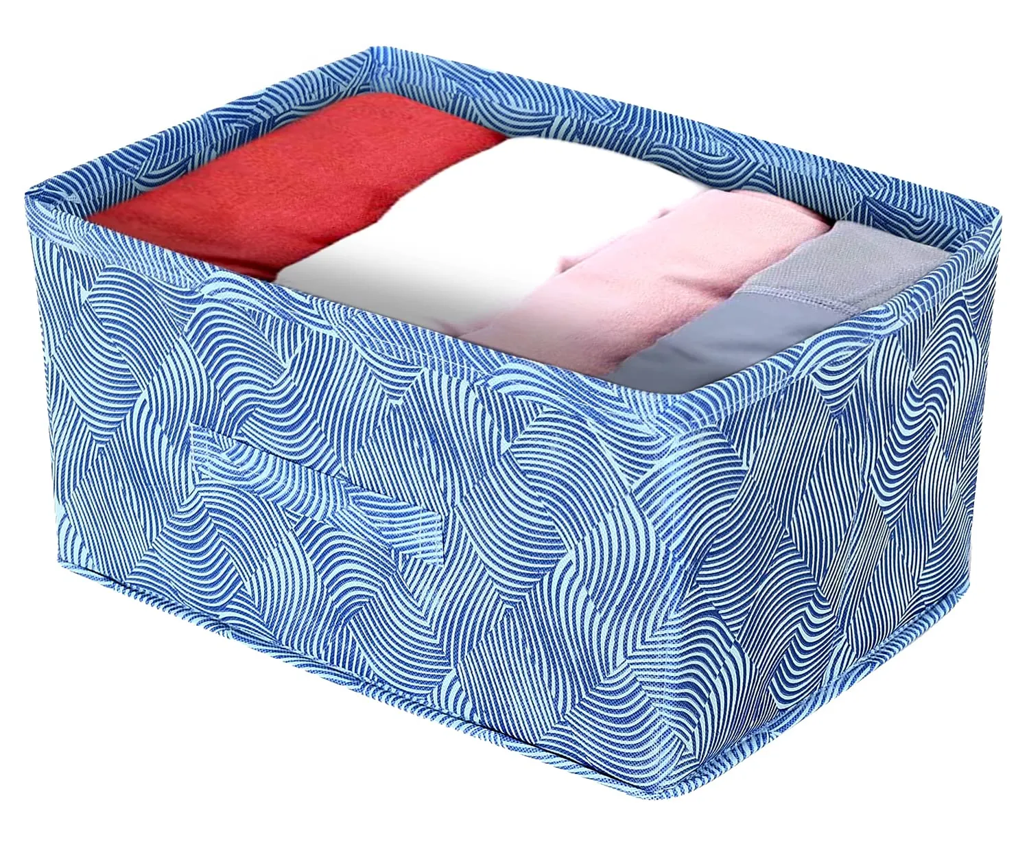 Kuber Industries Lahariya Printed Non-Woven Rectangular Flodable Cloth Storage Box/Drawer- Pack of 4 (Blue)-HS43KUBMART26316