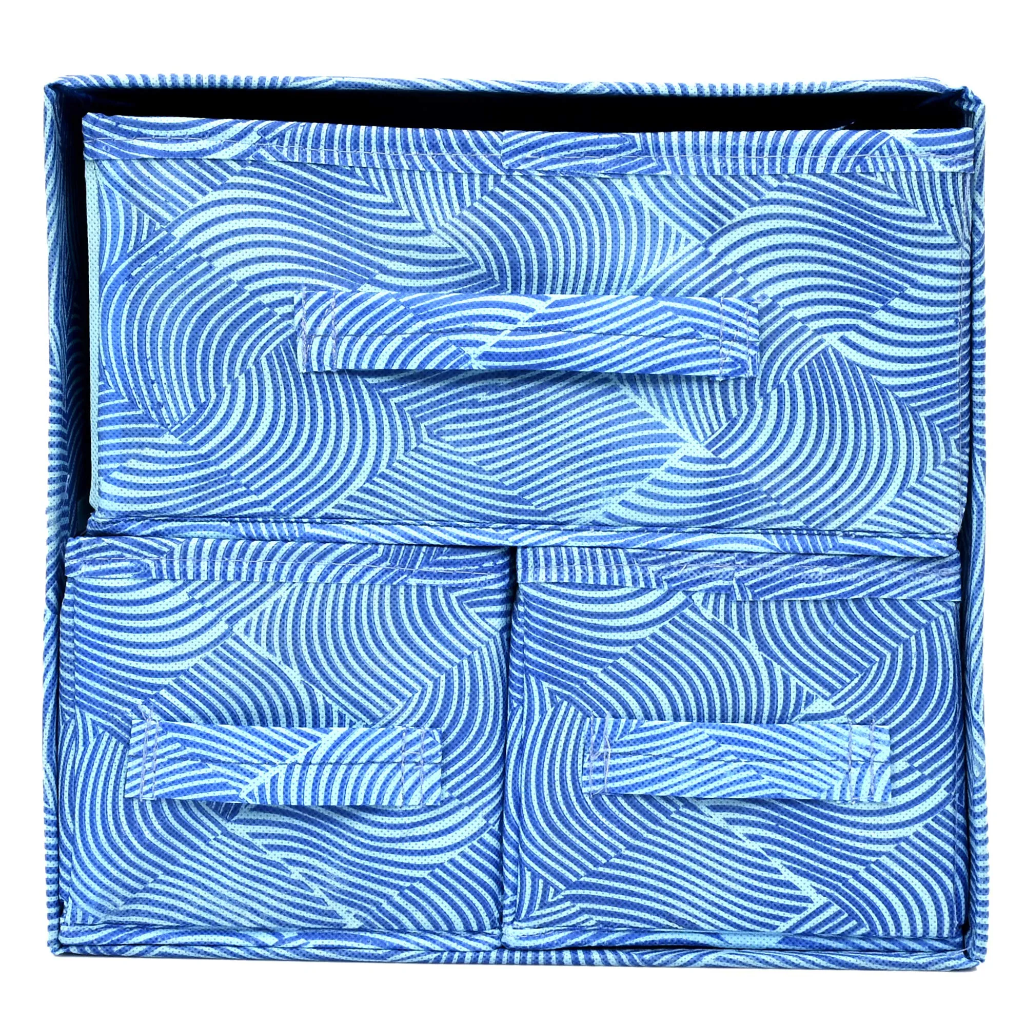 Kuber Industries Leheriya Print 2 Layer 3 Drawer Fabric Cube Foldable Storage Organizer Box, Dressing, Jewellery Organizer (Blue, 31 X 22 X 30 Cm)