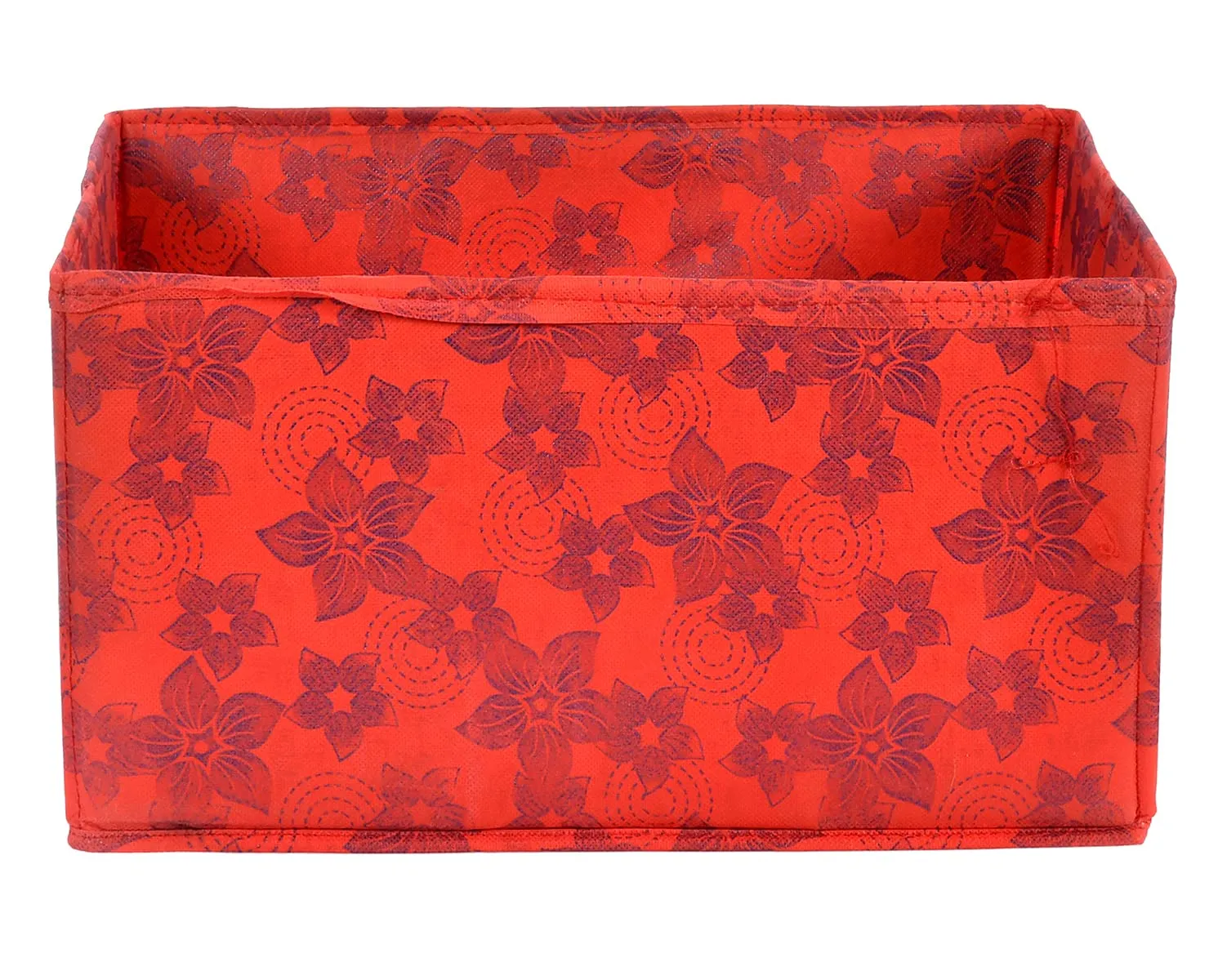 Kuber Industries Metallic Flower Printed Multipurposes Rectangular Flodable Storage Box, Drawer Storage and Cloth Organizer (Red)-HS43KUBMART26331