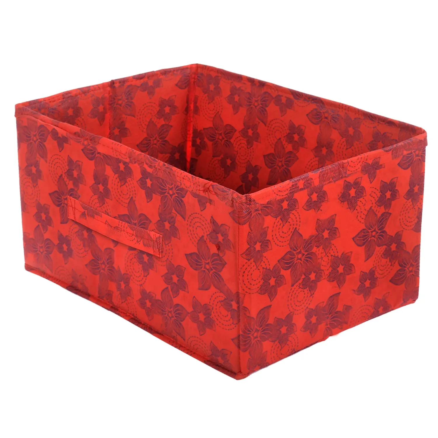 Kuber Industries Metallic Flower Printed Multipurposes Rectangular Flodable Storage Box, Drawer Storage and Cloth Organizer (Red)-HS43KUBMART26331