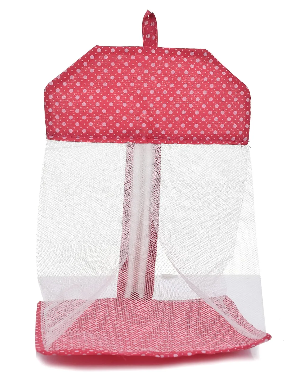 Kuber Industries Multipurpose Dot Printed Cotton Hanging Storage Mesh Bag/Organizer For Home, Bathroom, Kitchen, Travel Use With Zipper & Hanging Loop- Pack of 2 (Pink)