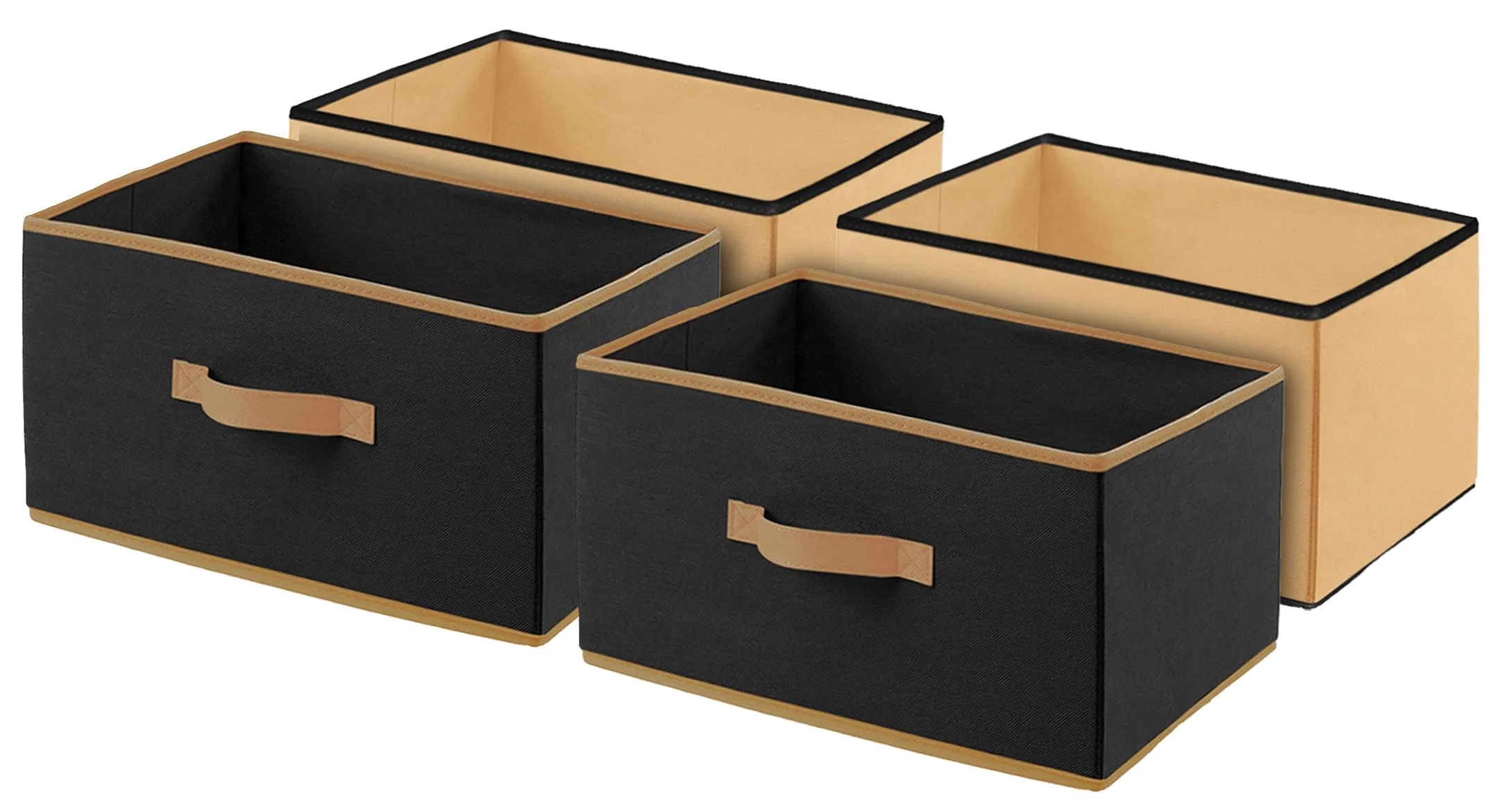 Kuber Industries Non-Woven Rectangular Flodable Cloth Storage Box, Pack of 4 (Black & Brown)-HS40KUBMART23933